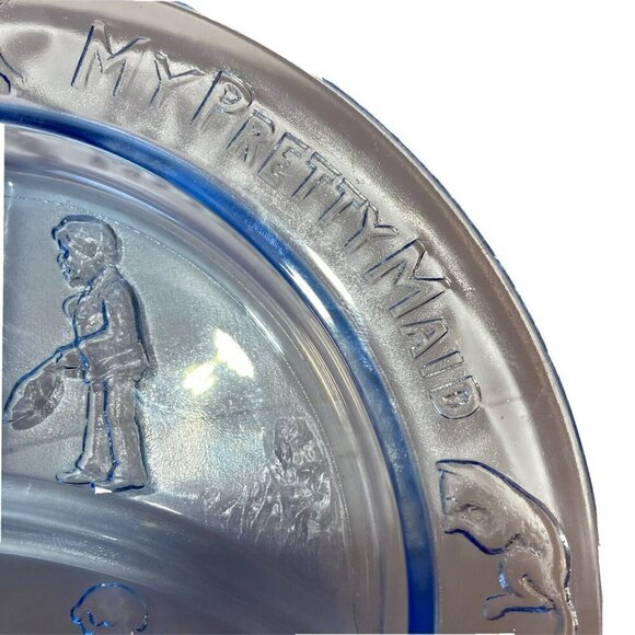 Vintage See-Saw Margery Daw Child's Divided Plate Dish Glass Blue Teal - Picture 4 of 8